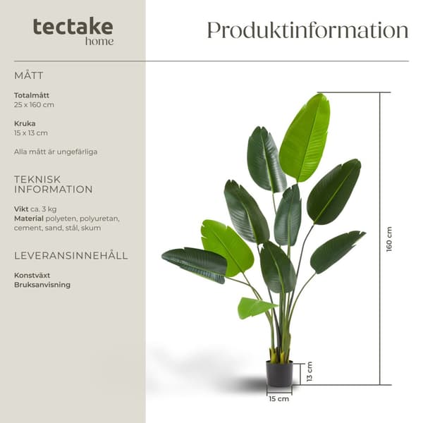 Konstgjord Strelitzia (papegojblomma), naturtrogen - 160 cm