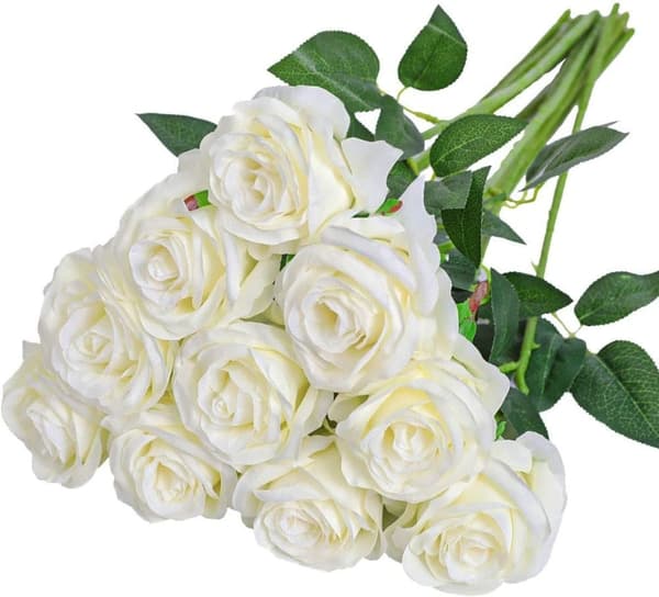 Lollanda verklighetstrogen artificiell ros för bröllopsbukett, blomsterarrangemang, hemmafest, bordsdekoration, dekoration Vit