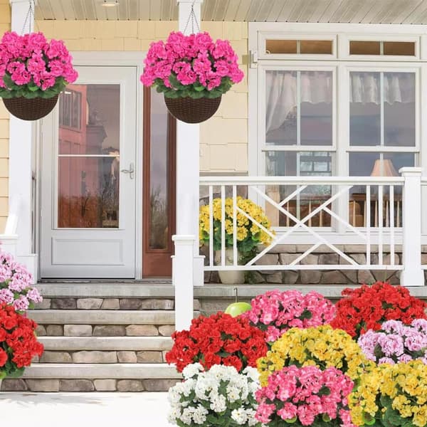 Lollanda Set med fyra konstgjorda blommor för utomhus- och inomhusbruk, blomdekoration, pelargon, UV-resistent för trädgård