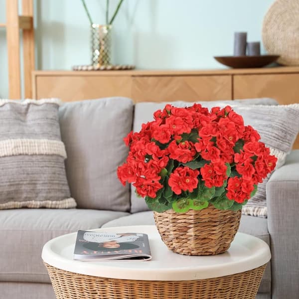 Lollanda Set med fyra konstgjorda blommor för utomhus- och inomhusbruk, blomdekoration, pelargon, UV-resistent för trädgård