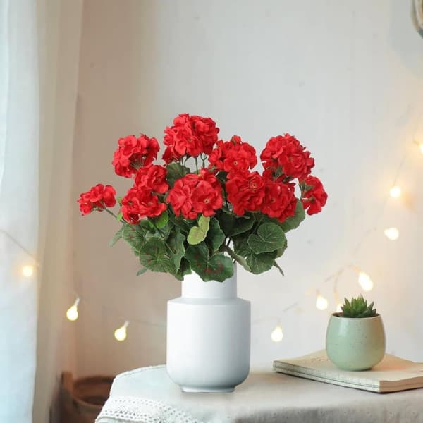 Lollanda Set med fyra konstgjorda blommor för utomhus- och inomhusbruk, blomdekoration, pelargon, UV-resistent för trädgård