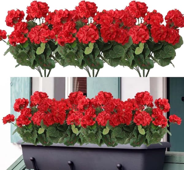 Lollanda Set med fyra konstgjorda blommor för utomhus- och inomhusbruk, blomdekoration, pelargon, UV-resistent för trädgård