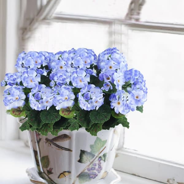 Lollanda Set med fyra konstgjorda blommor för utomhus- och inomhusbruk, blomdekoration, pelargon, UV-resistent för trädgård