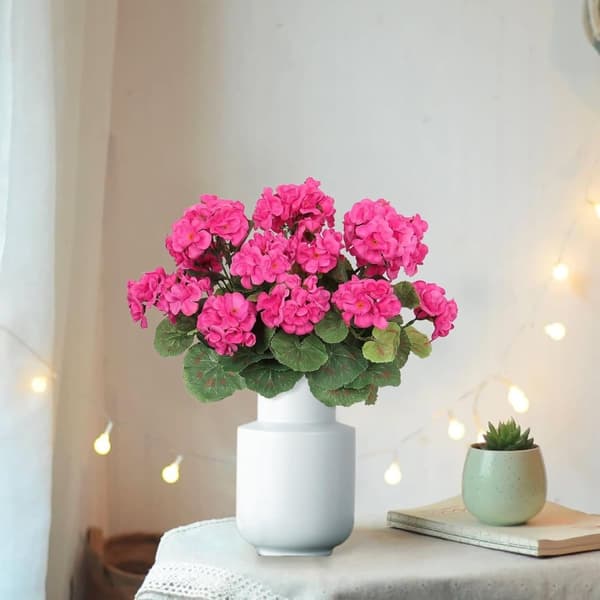 Lollanda Set med fyra konstgjorda blommor för utomhus- och inomhusbruk, blomdekoration, pelargon, UV-resistent för trädgård