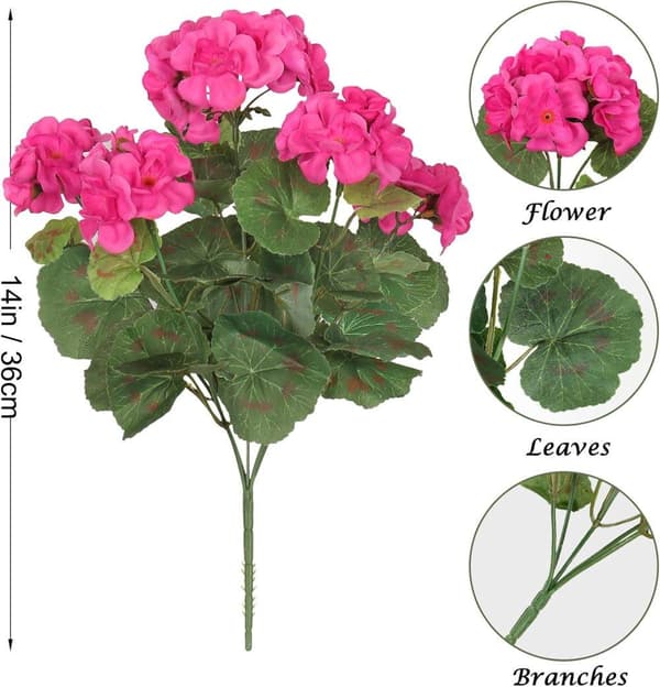 Lollanda Set med fyra konstgjorda blommor för utomhus- och inomhusbruk, blomdekoration, pelargon, UV-resistent för trädgård