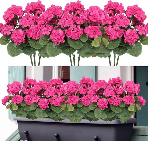 Lollanda Set med fyra konstgjorda blommor för utomhus- och inomhusbruk, blomdekoration, pelargon, UV-resistent för trädgård