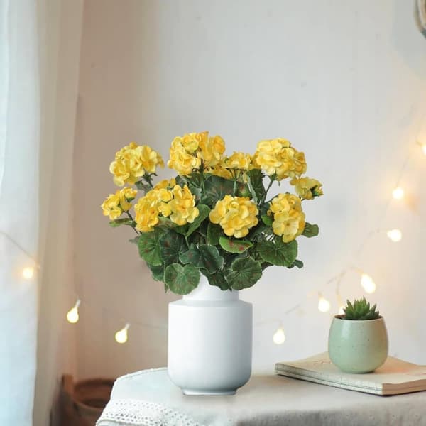 Lollanda Set med fyra konstgjorda blommor för utomhus- och inomhusbruk, blomdekoration, pelargon, UV-resistent för trädgård