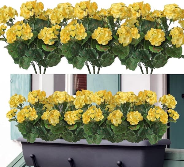 Lollanda Set med fyra konstgjorda blommor för utomhus- och inomhusbruk, blomdekoration, pelargon, UV-resistent för trädgård