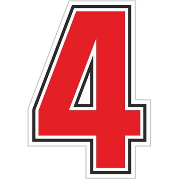 Klistermärke nummer 4 självhäftande nummer Motorcykel, Sic, Röd, 40 x 63 mm