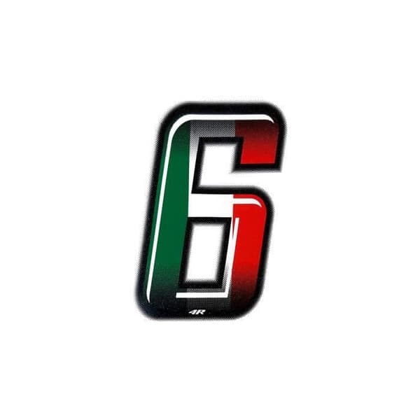 Klistermärke nummer 6 Motorcykels självhäftande nummer, Italiens flagga, h 10 cm