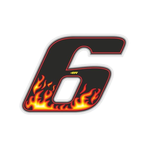 Klistermärke nummer 6 självhäftande nummer Motorcykel, Flames, 100 x 130 mm
