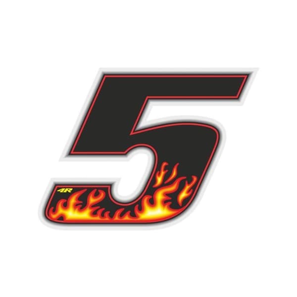 Klistermärke nummer 5 Motorcykellimnummer, Flames, 100 x 130 mm