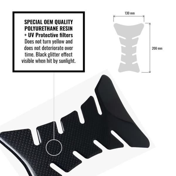3D Sport Adhesive Protection för motorcykeltank, koleffekt, 20 x 13 cm