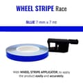 Miniatyrbild 1 av 4: Wheel Stripes Racing självhäftande remsor för motorcykelfälgar med applikator, blå, 7 mm x 7 mt