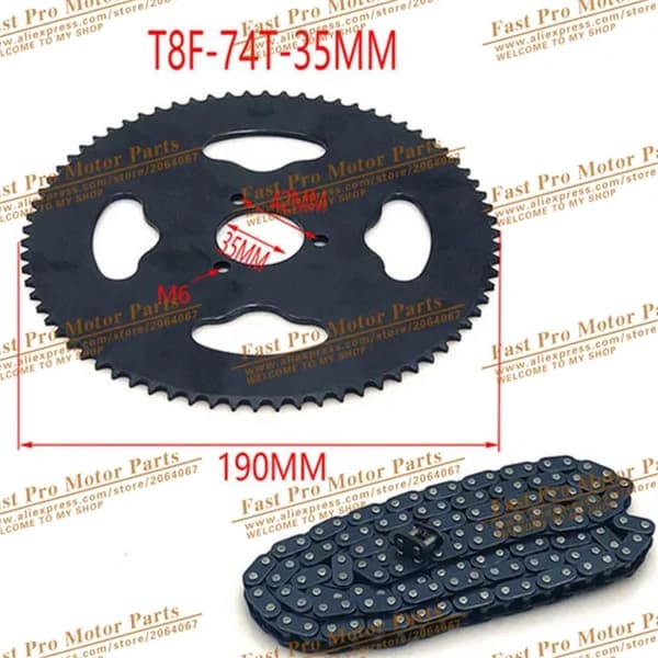 Kæde, 136 led, 35mm bagtandhjul, Kæde og tandhjul