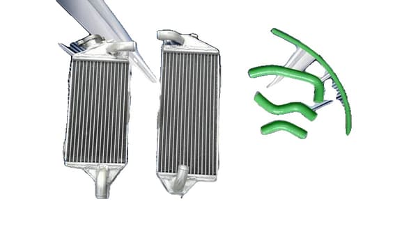 Aluminiumradiator, holdbar konstruktion, skræddersyede silikoneslanger,grøn