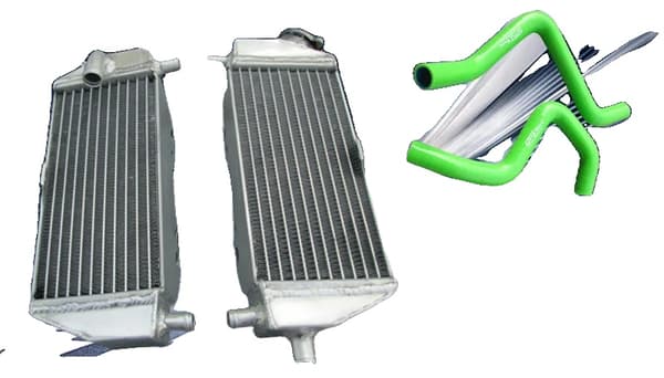 Kawasaki KX250 KX125 Radiator, Holdbar Aluminiumkonstruktion, Komplet Slangesæt,grøn