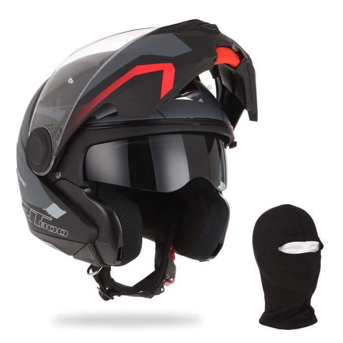 ASTONE Modular RT800 Energy Helmet + Hood - Sort, rød og grå