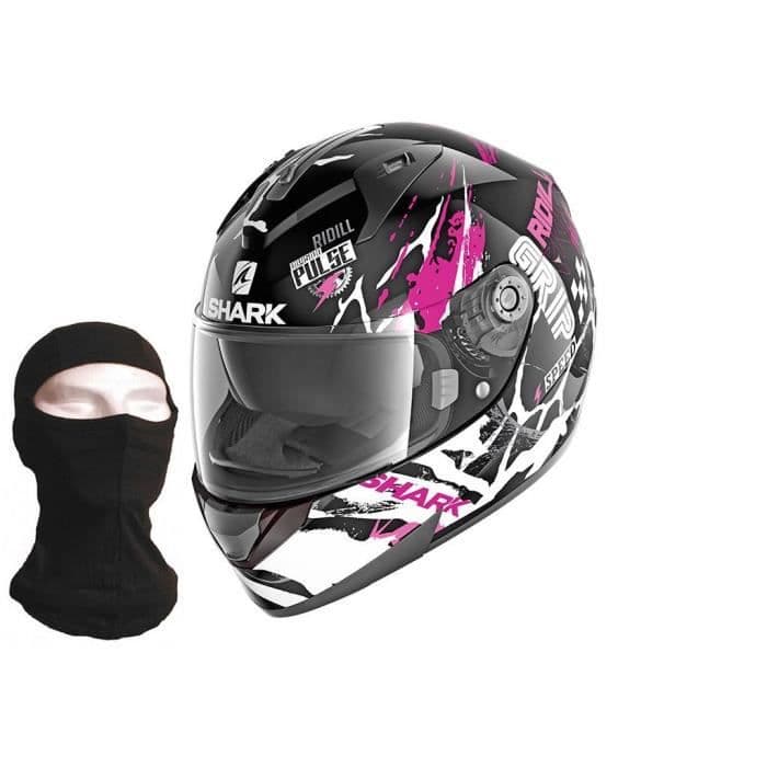 SHARK Full Face Motorcykelhjälm Ridill Drift-R + Hood - Svart, vit och Fushia