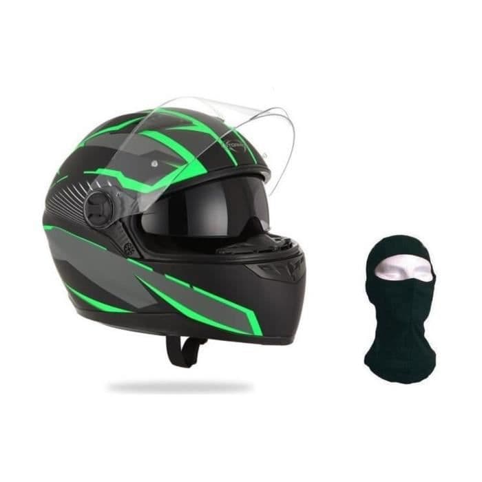 STORMER Full Face Helmet Pusher Xenon Green + Hood