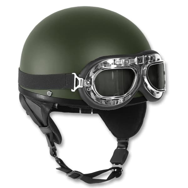 RETRO KNALLERT MOPED SCOOTER HELMET POTTHJÄLM VESPAHJÄLM  VURPOLLON & GOGGLES Grön L