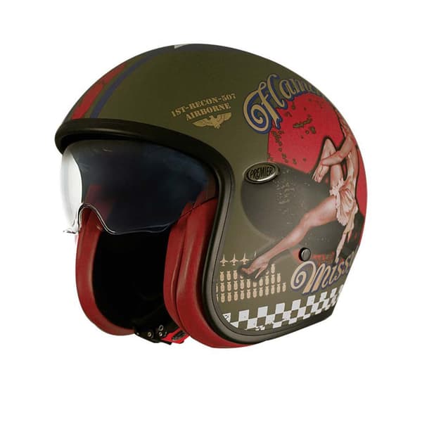Premier Helmets Öppen Ansikts Hjälm 23 Vintage Pin Up Military Bm 22.06 Grönt L