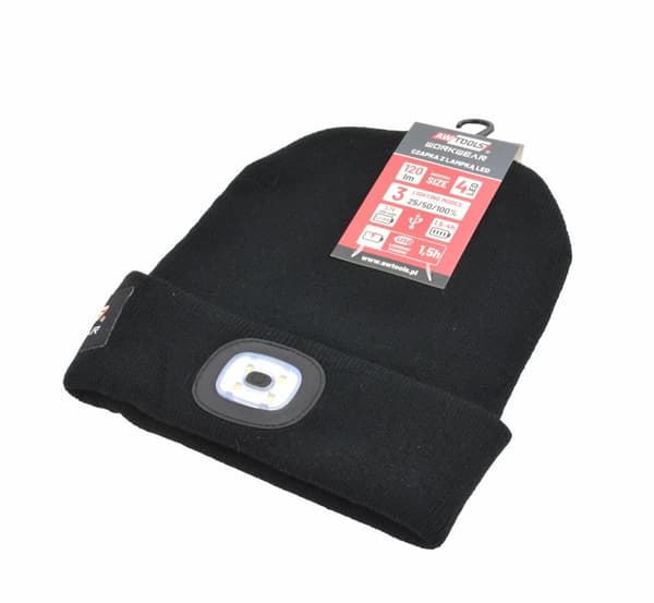 AWTOOLS HATT MED LED LAMPA 120lm SVART