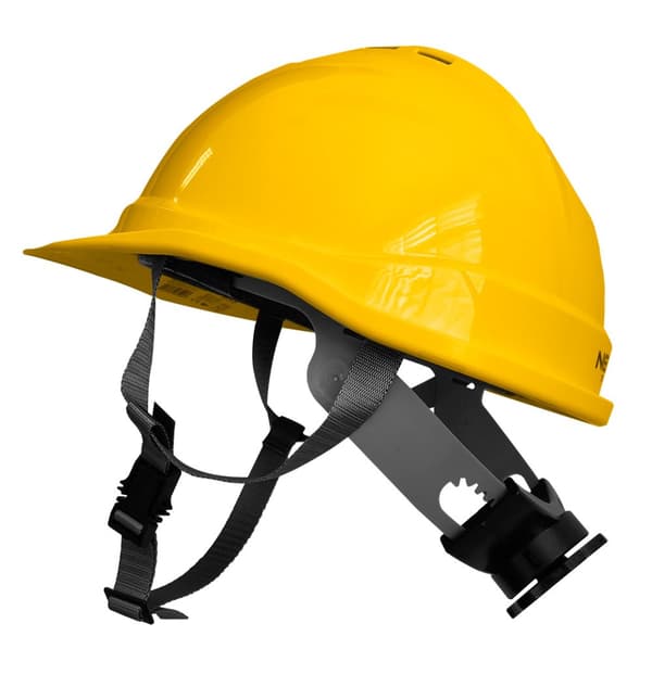 Industrihjelm med hagerem, gul