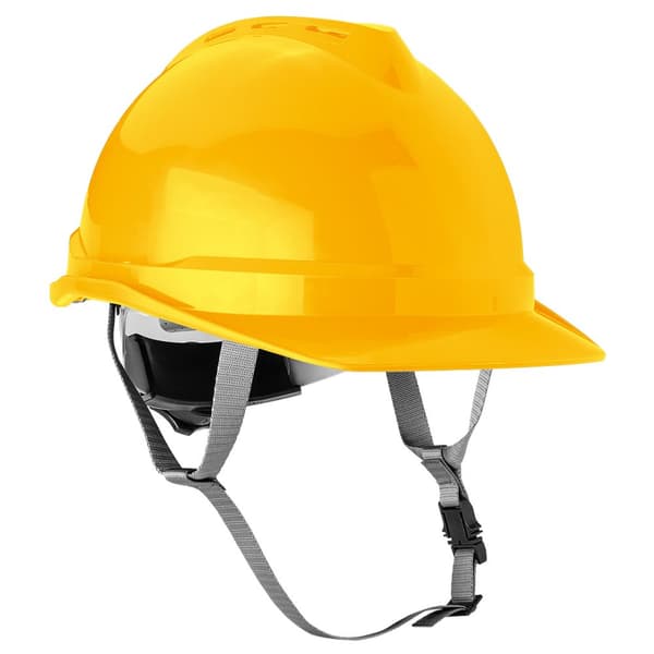 Industrihjelm med hagerem, gul