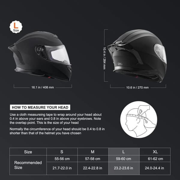 VEVOR Motorcykelhjälm, Helansiktsdesign, Bluetooth-kompatibilitet,L