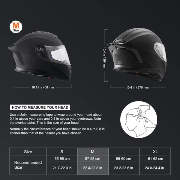 VEVOR Motorcykelhjälm, Helansiktsdesign, Bluetooth-kompatibilitet,M