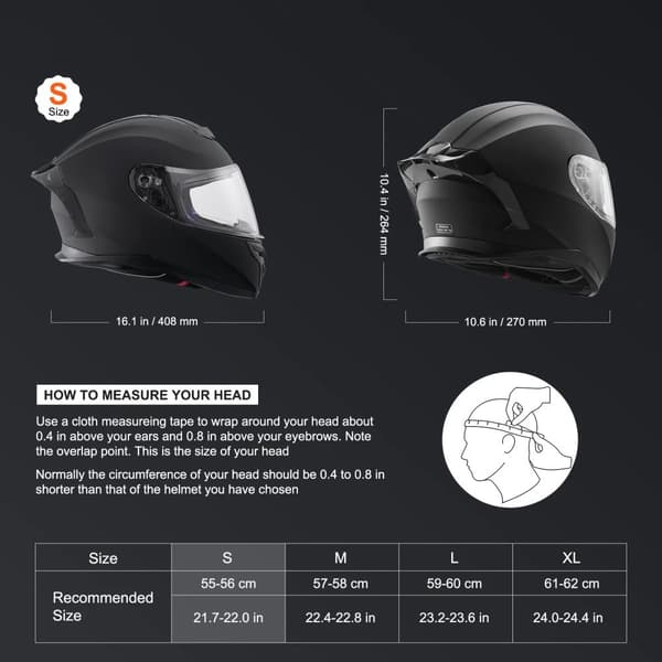 VEVOR Motorcykelhjälm, Helansiktsdesign, Bluetooth-kompatibilitet,S