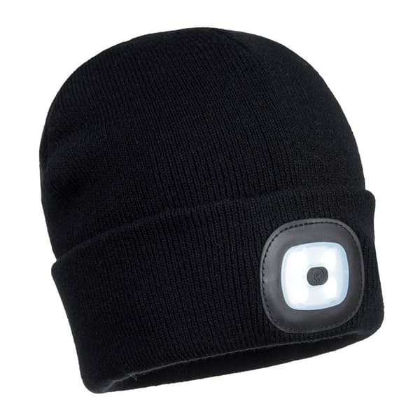 USB genopladelig LED pandelampe hat - sort