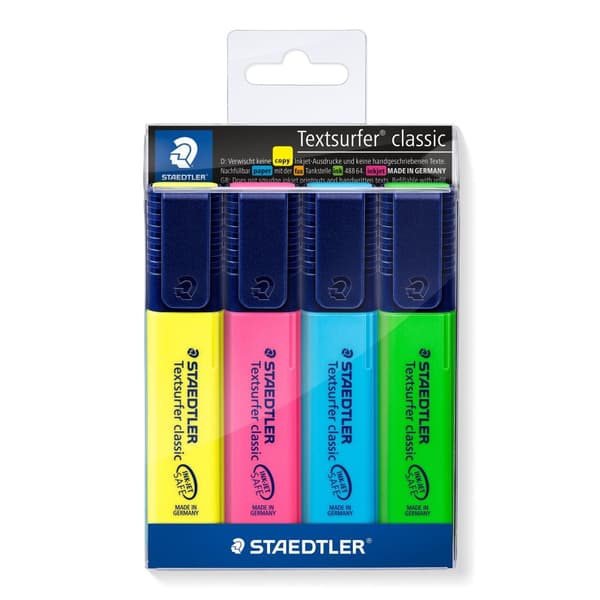 Textsurfer classic 364WP4 Staedtler gul pink blå og grøn