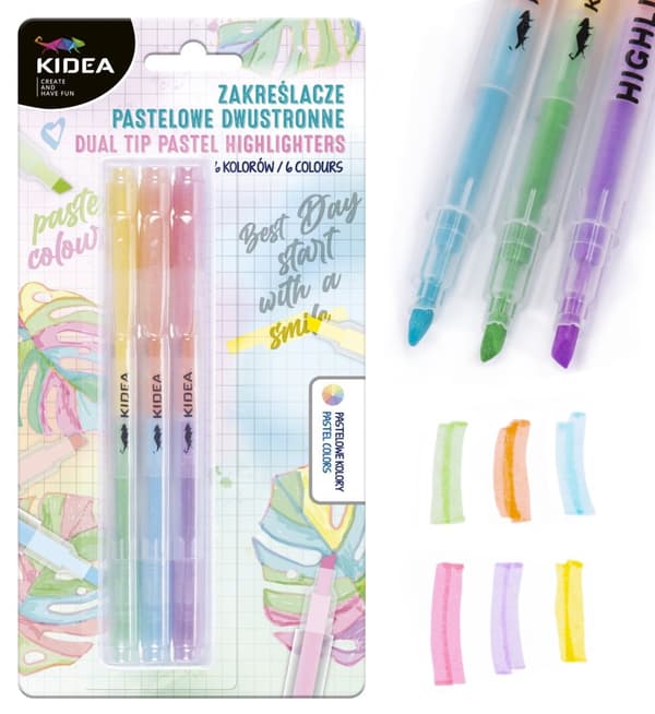 Kidea ZPD6KKA Dobbeltsidede Pastel Highlighters 6 farver
