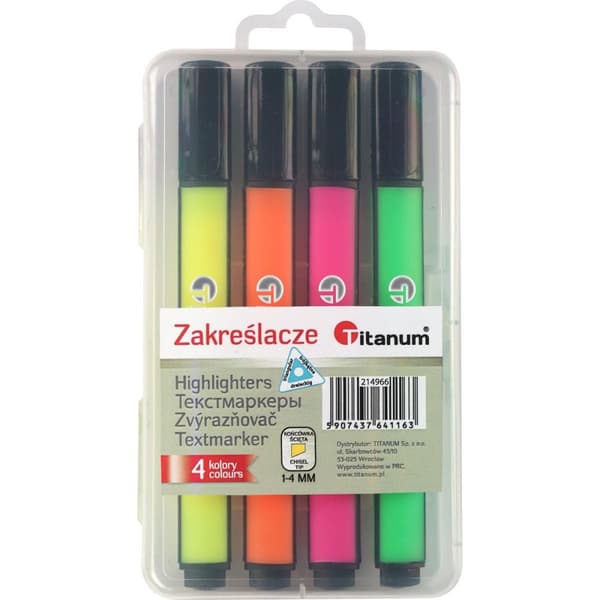Triangulära highlighters 4 st i Titanum-fodral