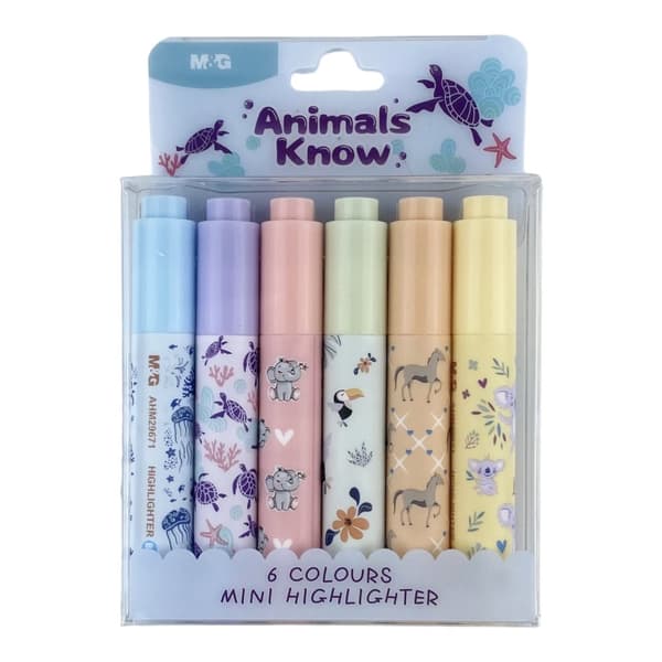 Mini highlightere 6 stk Animals M&G