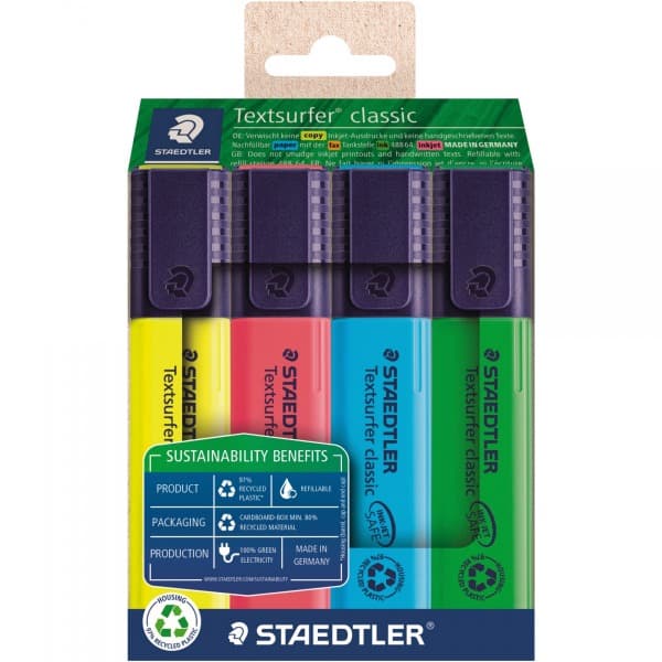 Kikkertstik 4 farver EcoLine Textsurfer Classic Staedtler