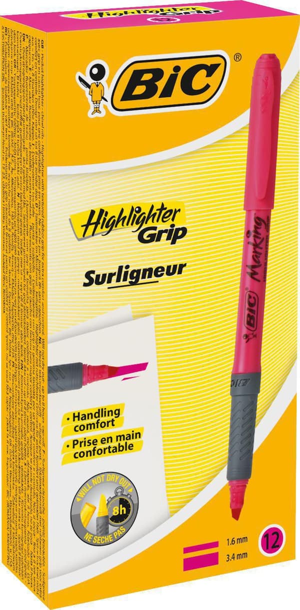 Överstrykningspenna BIC Grip Rosa 12st