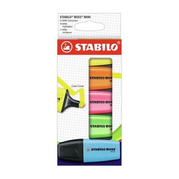 Surlinjer - STABILO BOSS MINI - Etui med 5 - Assorterade fluorescerande färger
