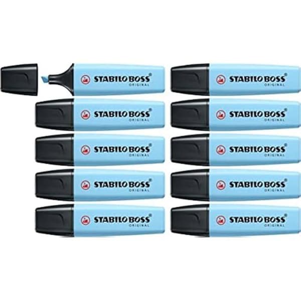 STABILO BOSS ORIGINAL Pastell Highlighter - Set x 10 highlighters - fresh blue