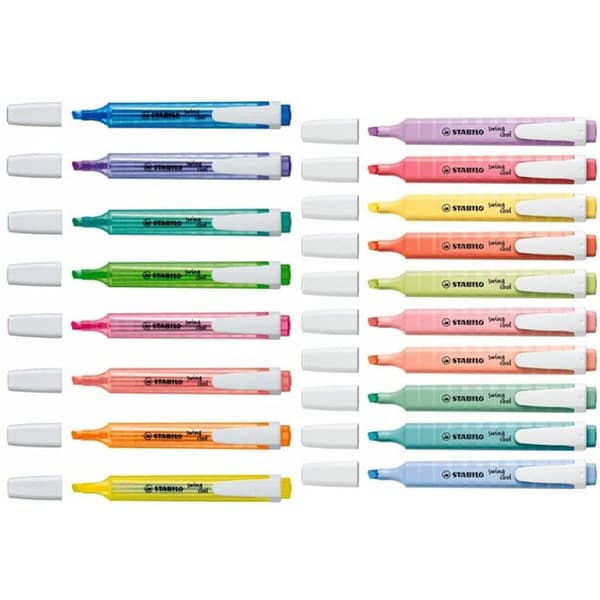 Surlinjer - STABILO - Pack med 18 swing cool - Fluorescerande bläck - Sned spets - Antitorkande