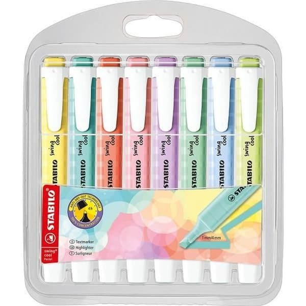 Surlijare - Stabilo - Swing Cool - Paket med 8 - Pastellfärger - Sned spets 1-4 mm