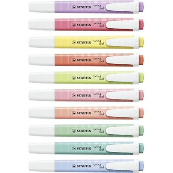 STABILO Swing Cool Pastell Highlighters Set om 5 - Cloudy Blue, Touch of Turquoise, Touch of Mint, Dusty Pink, Tip of Citron