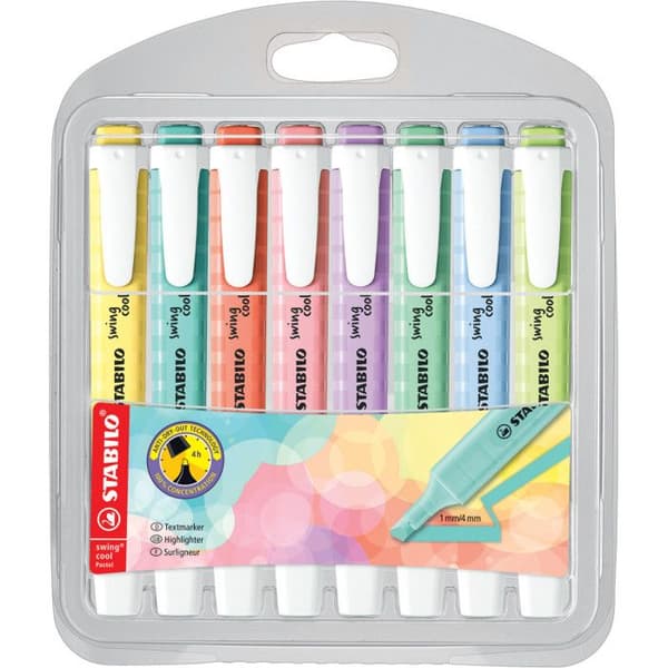 Surlijare - Stabilo - Swing Cool - Paket med 8 - Pastellfärger - Sned spets 1-4 mm