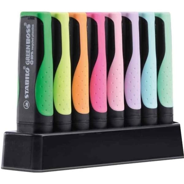 GREEN BOSS Pastell Highlighter, Desktop Set om 8
