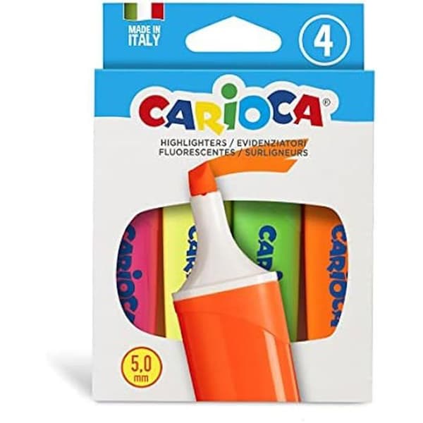Surliggare - CARIOCA - Memolight - 4 Färger - Avskärmad spets - Vattenbaserat bläck