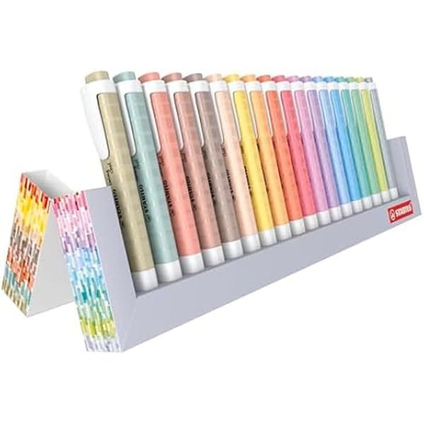Surlignerare - STABILO - swing cool - Ställfodral x 18 - 12 Pastell + 6 NaturFÄRGER - Multi-användning