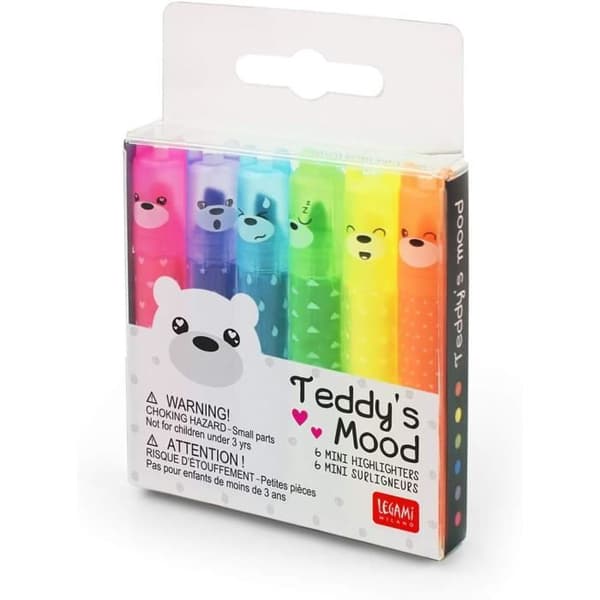 Mini Surligneurs - Legami - Teddys Humör - Pack om 6 - Multikolor - Neon