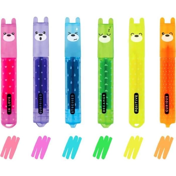 Mini Surligneurs - Legami - Teddys Humör - Pack om 6 - Multikolor - Neon